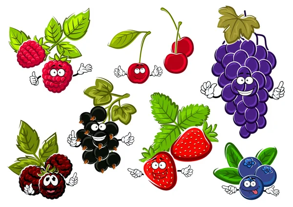 Garden berry fruits happy characters — Wektor stockowy