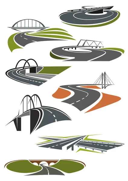 Icons of roads with bridges — 스톡 벡터