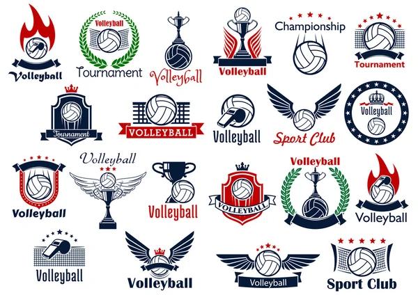 Voleibol deporte iconos del juego y símbolos — Archivo Imágenes Vectoriales