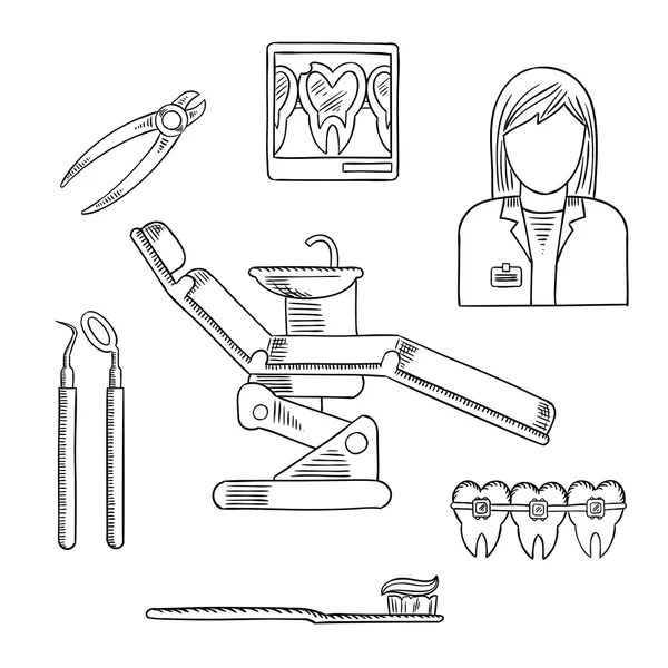 Icônes et symboles de la profession de dentiste — Image vectorielle