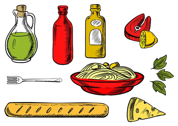 Italian pasta, ingredients and food — Stockvector