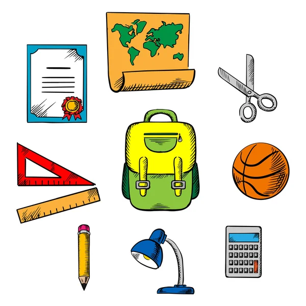 Iconos de objetos escolares y educativos — Vector de stock