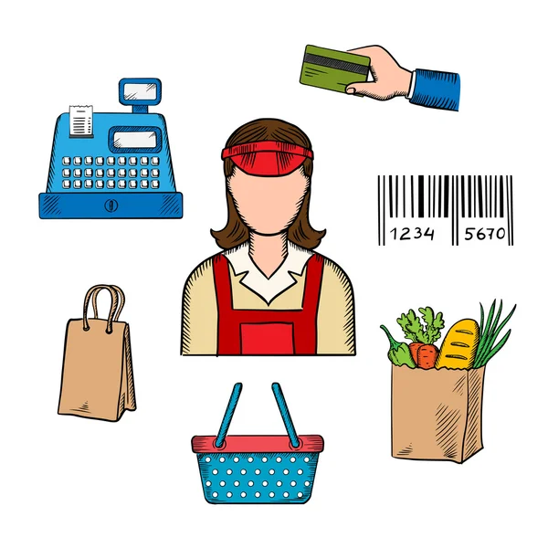 Vendedor profissão e ícones de compras —  Vetores de Stock