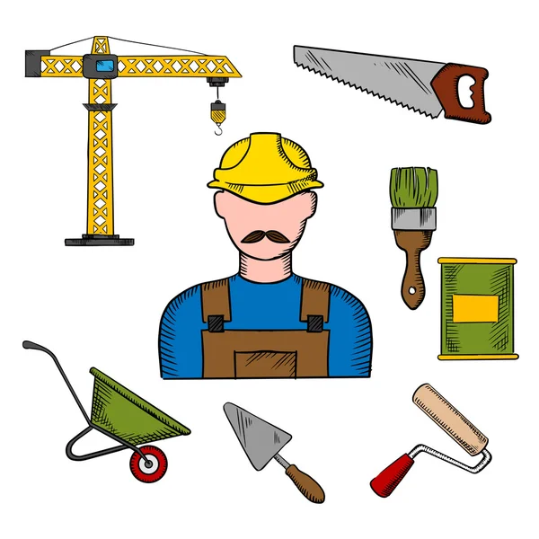 Constructor y herramientas de construcción iconos — Vector de stock