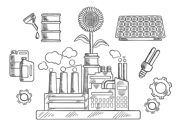 Concepto de medio ambiente con planta industrial — Vector de stock