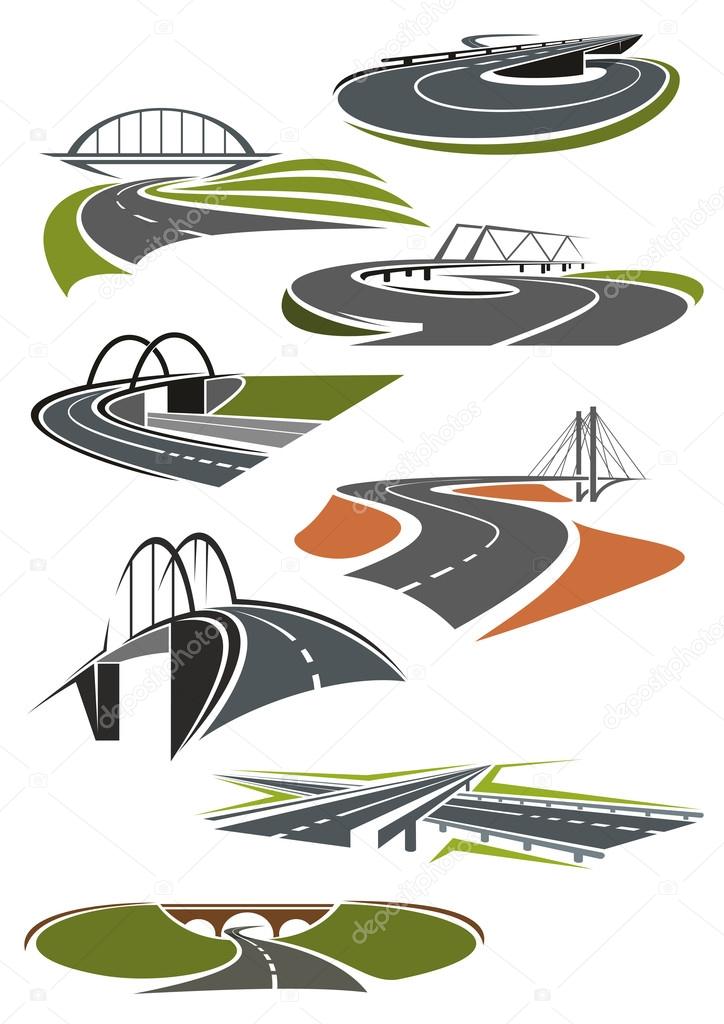Icons of roads with bridges