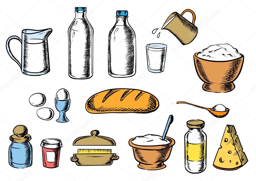 Bakery, cheese and dough ingredients