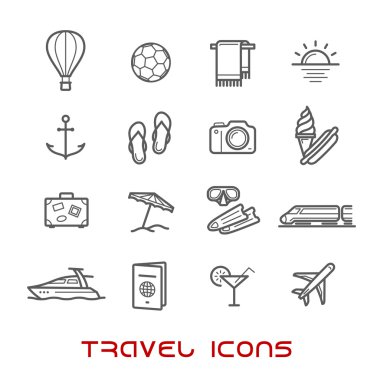 Travel and leisure thin line icons
