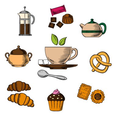 Tea, bakery and pastry objects