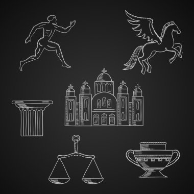 Greece culture and art chalk icons clipart
