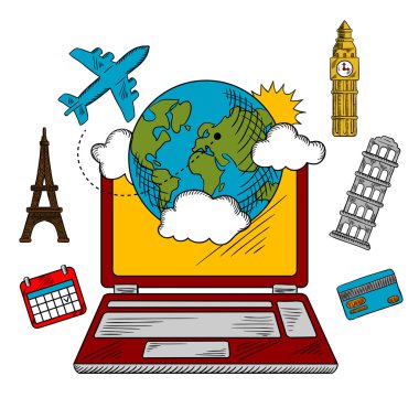 On-line travel and booking icons vector