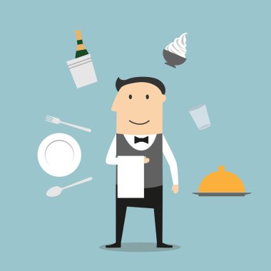 Waiter, restaurant utensil and food icons