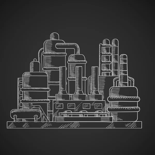 Oil refinery factory in outline style — ストックベクタ