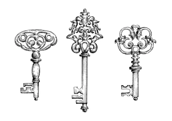 Old vintage key skeletons set — ストックベクタ