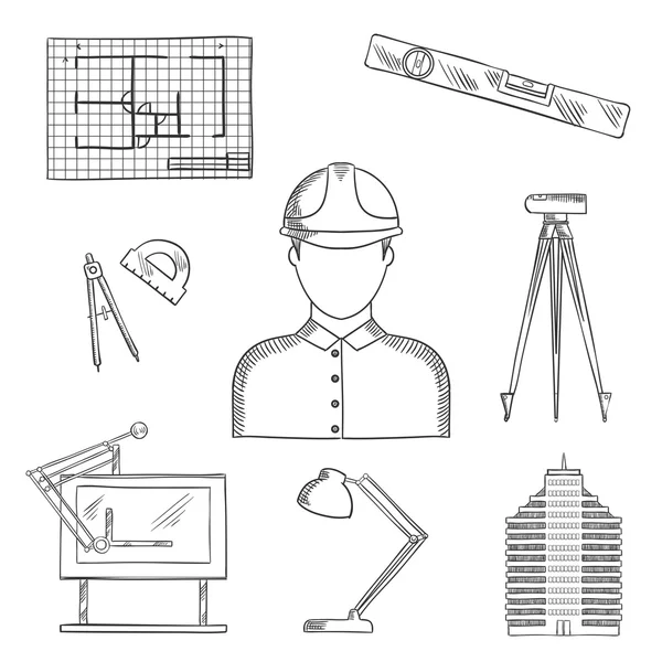 Icônes de la profession d'architecte et d'ingénieur — Image vectorielle