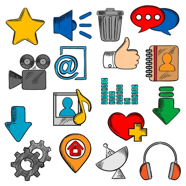 Conjunto de coloridos iconos de redes sociales e iconos web — Vector de stock