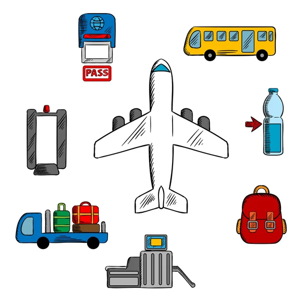 Servicios aeroportuarios e iconos de la aviación — Vector de stock