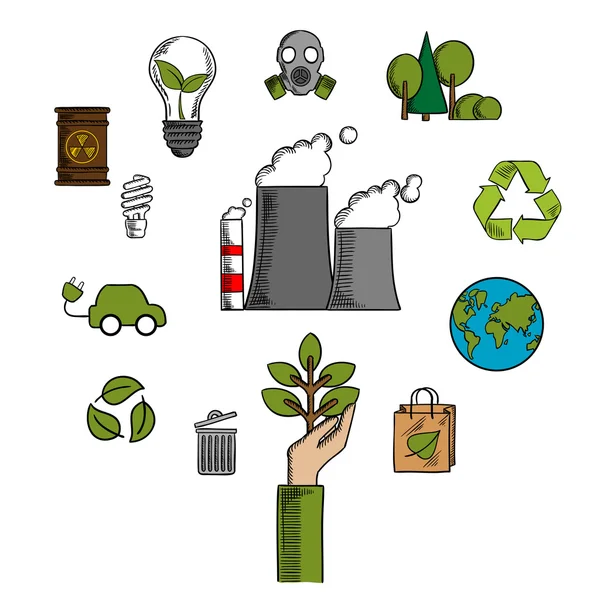Iconos de medio ambiente y conservación ecológica — Vector de stock