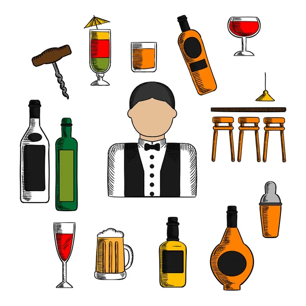 Bartender profession, cocktails and drinks — Stockový vektor