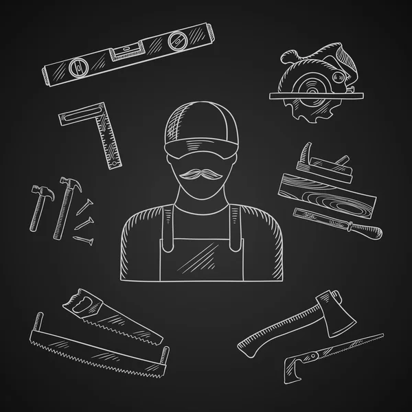 Ícones de ferramentas de carpinteiro e caixa de ferramentas — Vetor de Stock