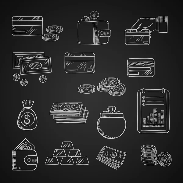 Finance, business and money chalk icons — Wektor stockowy