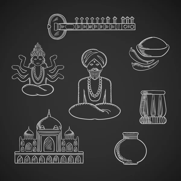 Indian culture and religion icons — Stock Vector