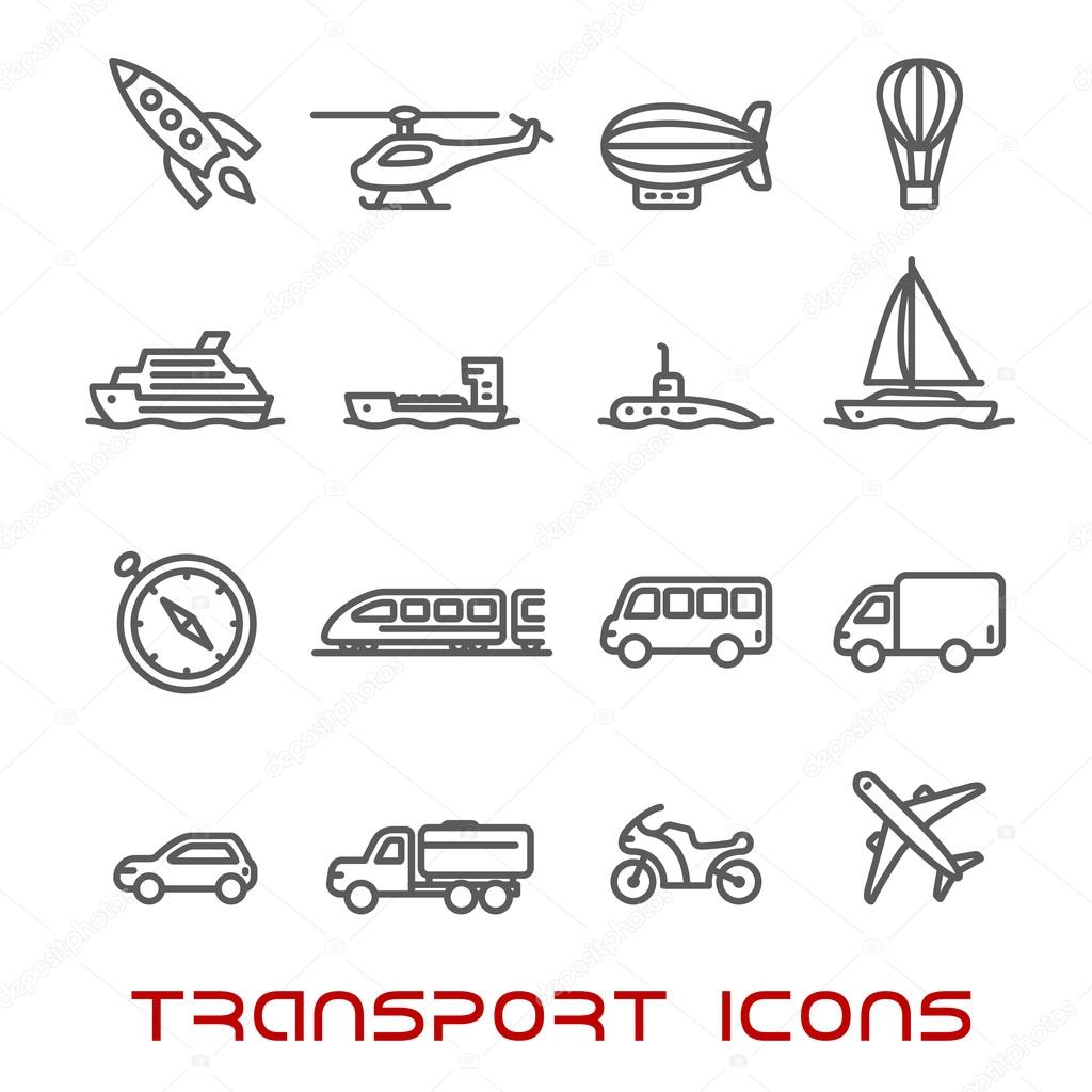 Thin line transportation icons set