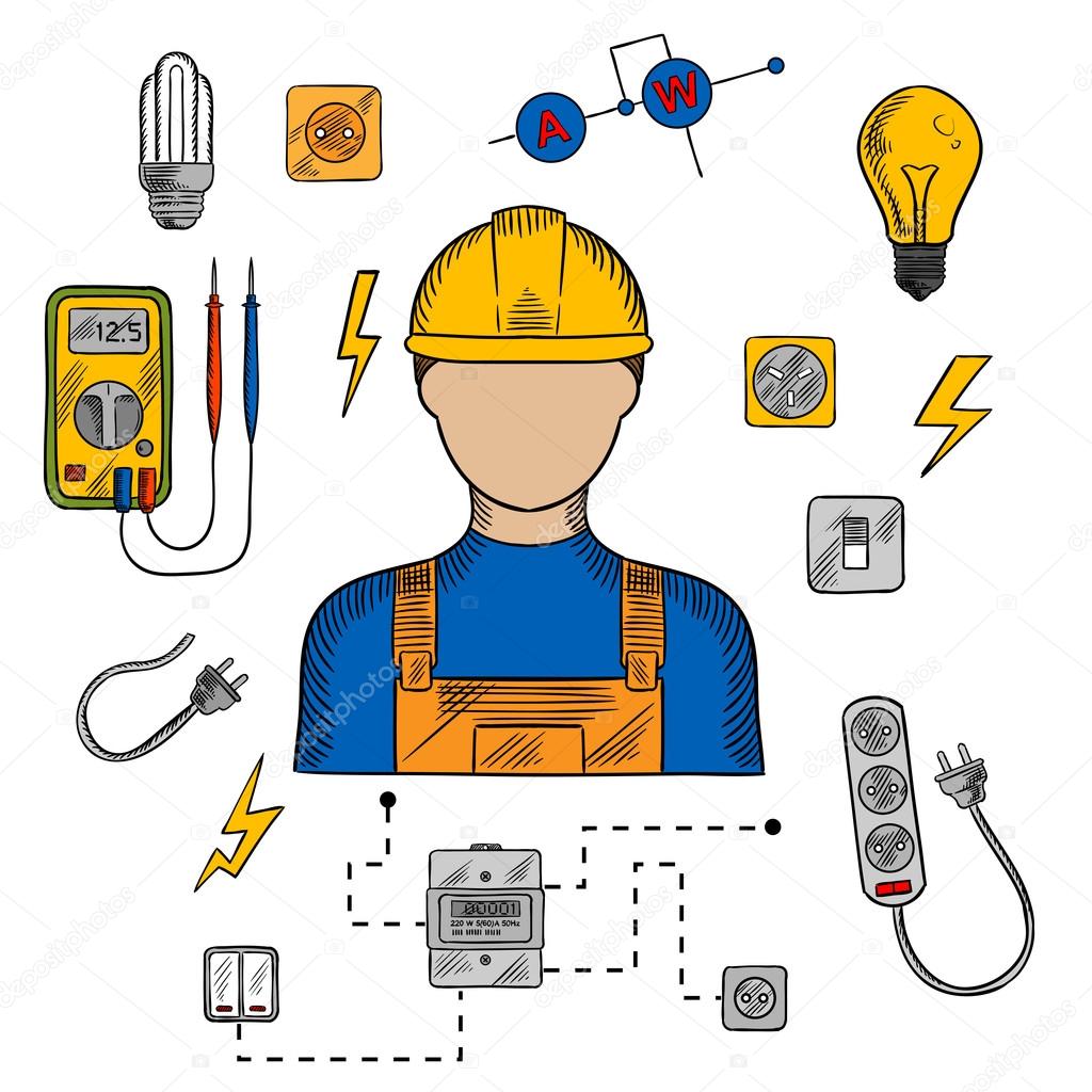 Outils Et équipements De Travail Pour électriciens. électricité Image stock  - Image du homme, électricien: 217477191