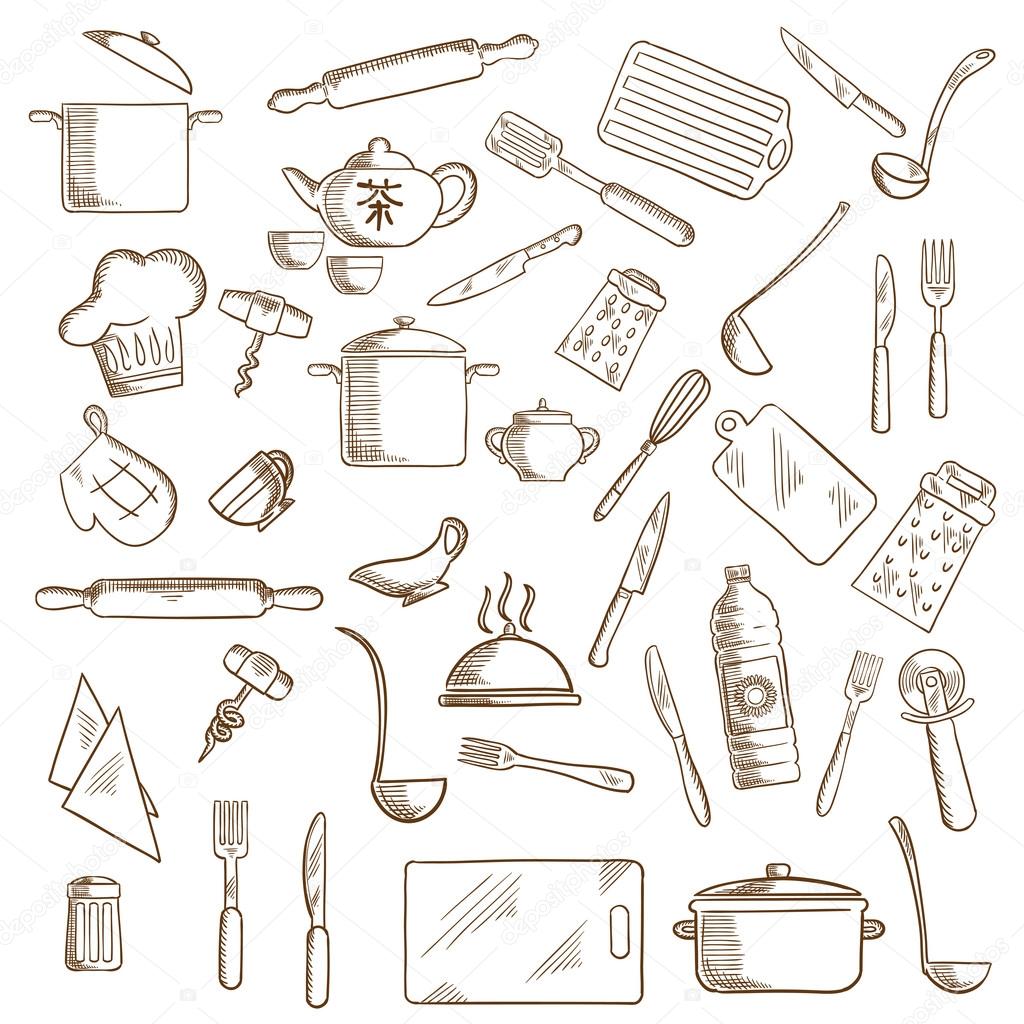 Kitchen utensil and kitchenware icons