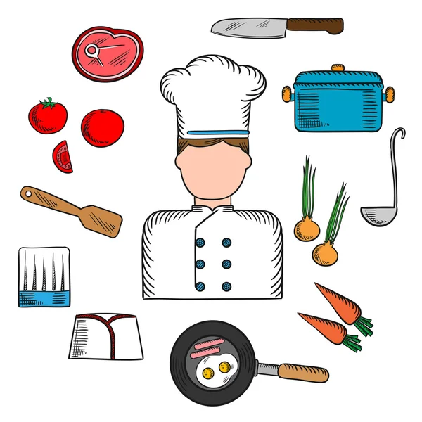 Chef profession with kitchen stuff icons — Stok Vektör