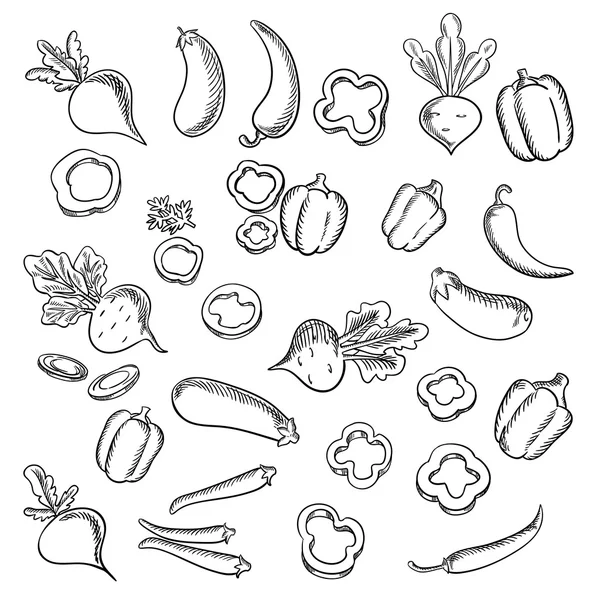 Beets, eggplants, chili and bell peppers