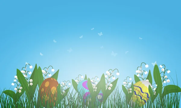 Velikonoční vajíčka v trávě — Stockový vektor