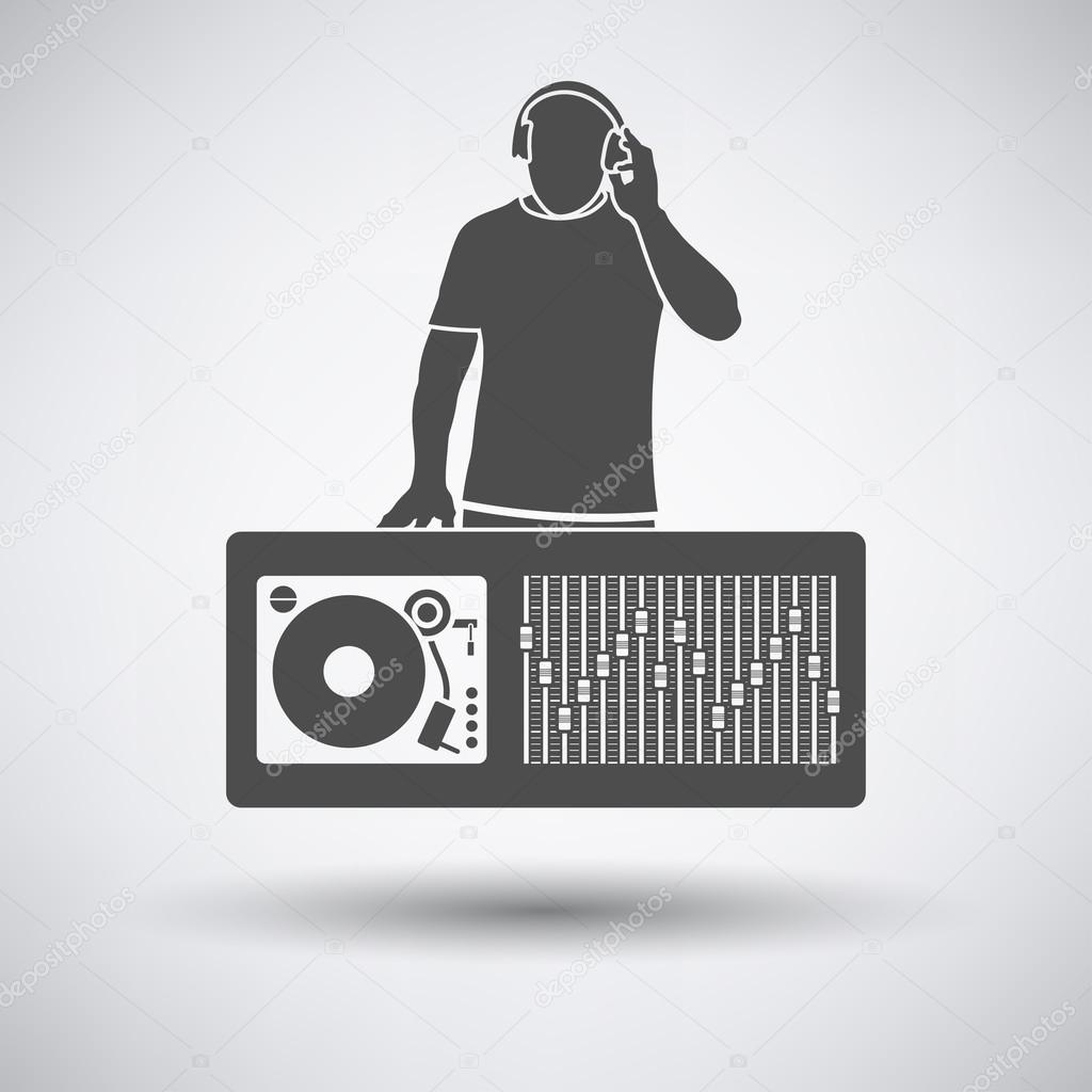 DJ icon on gray background with round shadow. Vector illustration.