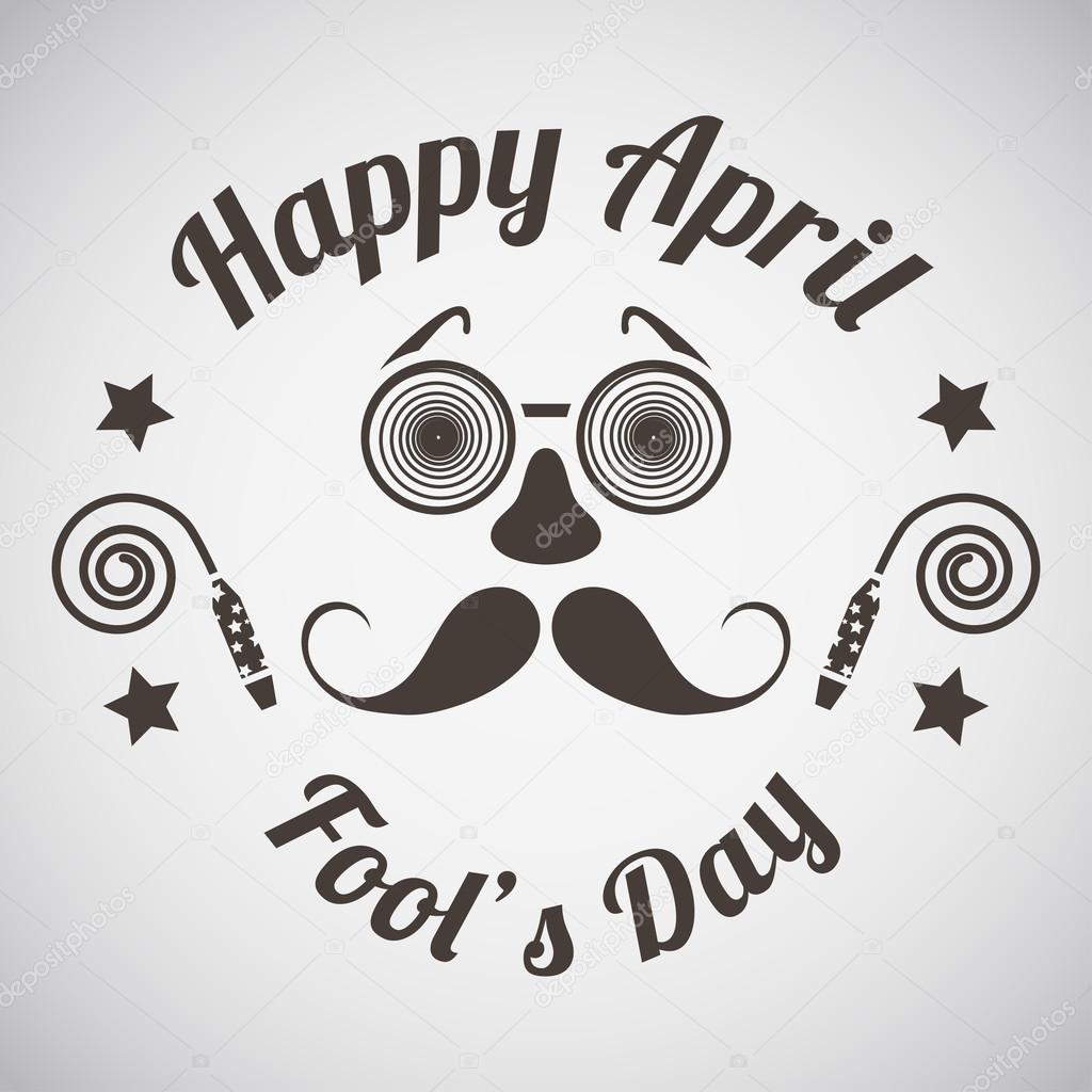 April fool's day emblem with goggle and mustache mask. Vector illustration.