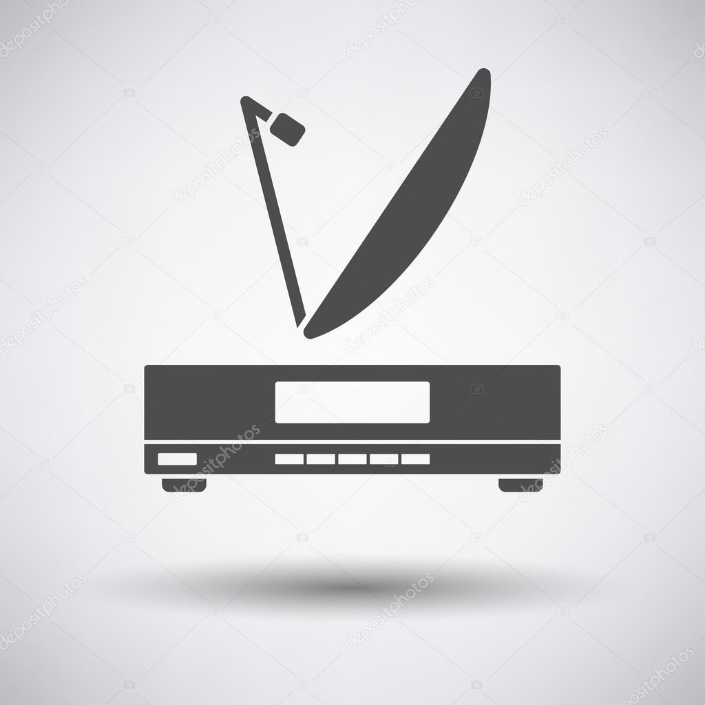 Satellite receiver with antenna icon on gray background with round shadow. Vector illustration.