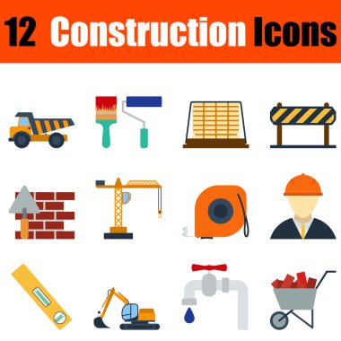 Düz tasarım inşaat Icon set