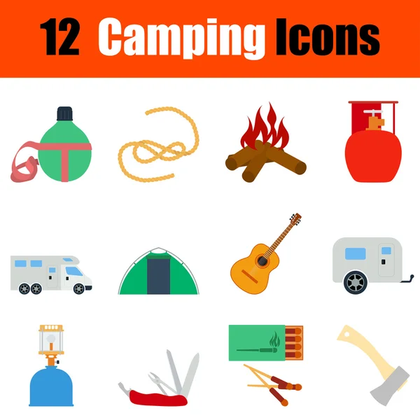 Diseño plano icono de camping conjunto — Vector de stock