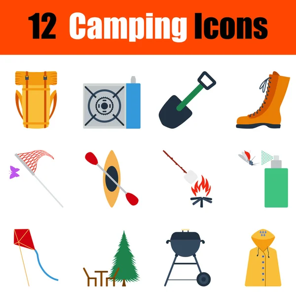 Design piatto set di icone da campeggio — Vettoriale Stock