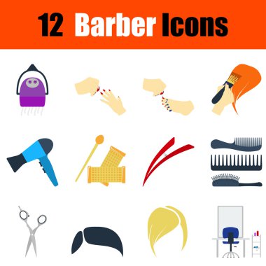 Düz tasarım Kuaför Icon set