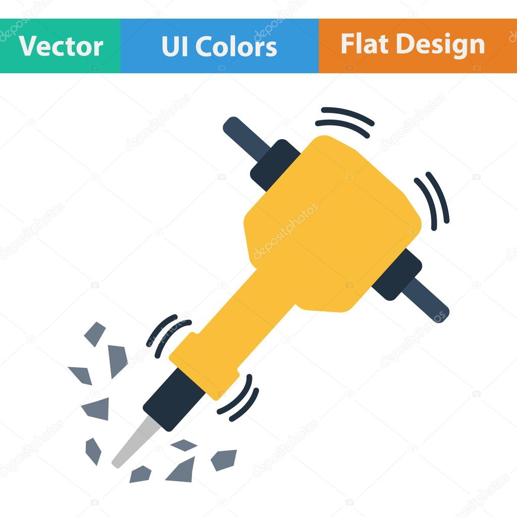 Flat design icon of Construction jackhammer in ui colors. Vector illustration.