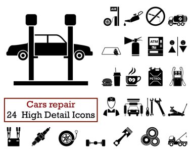 24 araba tamir simgeler kümesi
