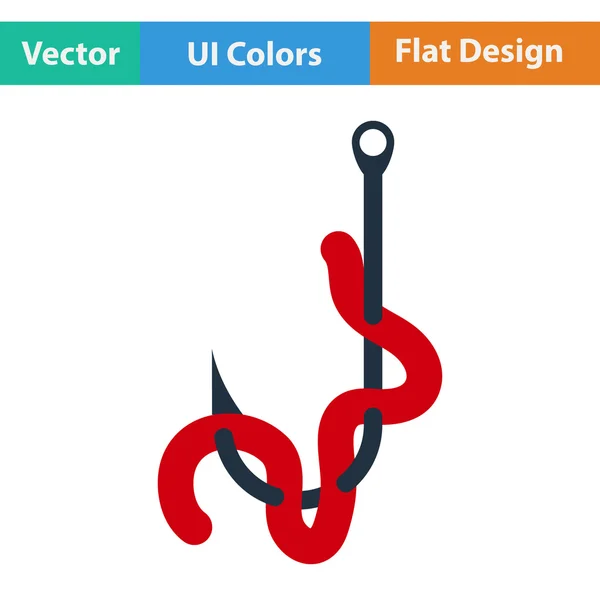 Pictogram van het platte ontwerp van worm op de haak — Stockvector