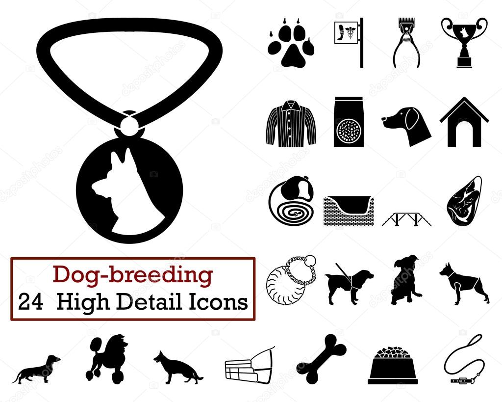 Set of 24 Dog-breeding Icons in Black Color.Vector illustration.