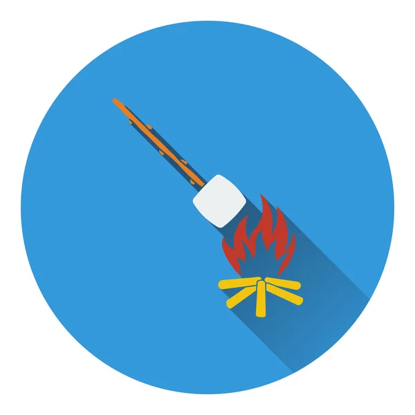 Icon of camping fire with roasting marshmallow — Stock Vector