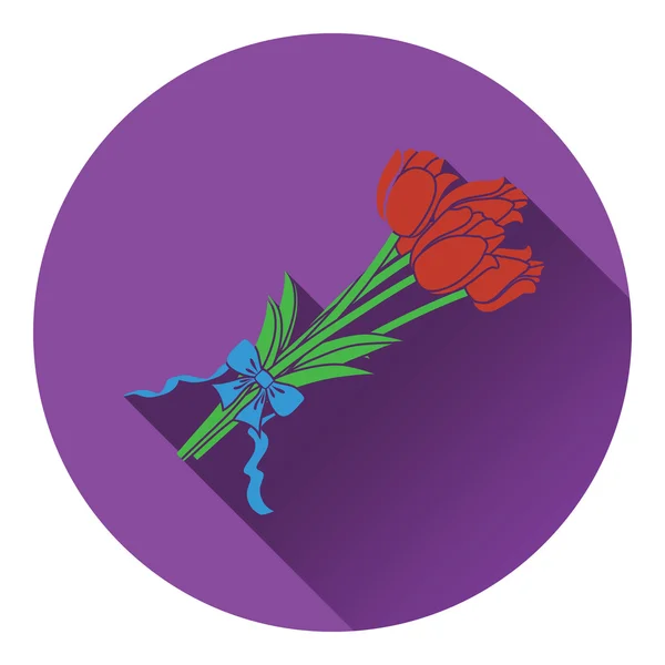 Tulipanes icono de ramo con lazo atado — Vector de stock