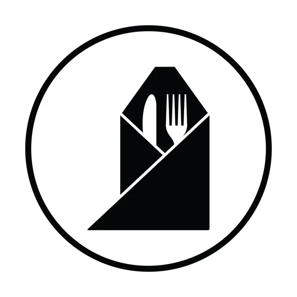 Vidlička a nůž zabalený ubrousek ikonu — Stockový vektor