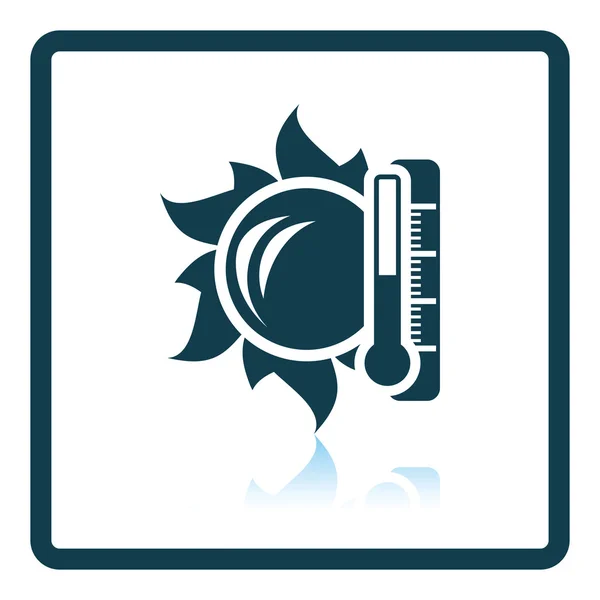 Sol e termômetro com ícone de alta temperatura — Vetor de Stock