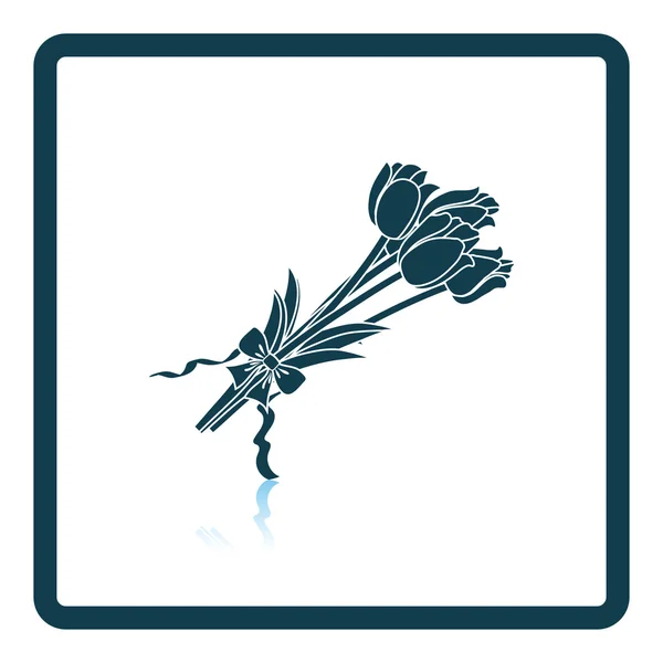 Tulipanes icono de ramo con lazo atado — Vector de stock