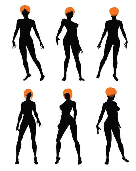 Desnudo sexy niñas silueta conjunto — Vector de stock