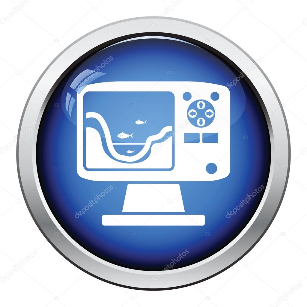 Icon of echo sounder  . Glossy button design. Vector illustration.